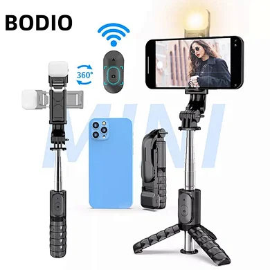 Simple Flexible 360 Hand Held Camera Tripod Travel Extendable Mobile Phone Selfie Stick Con Luz Stabilizer Gimbal Phone Tripod