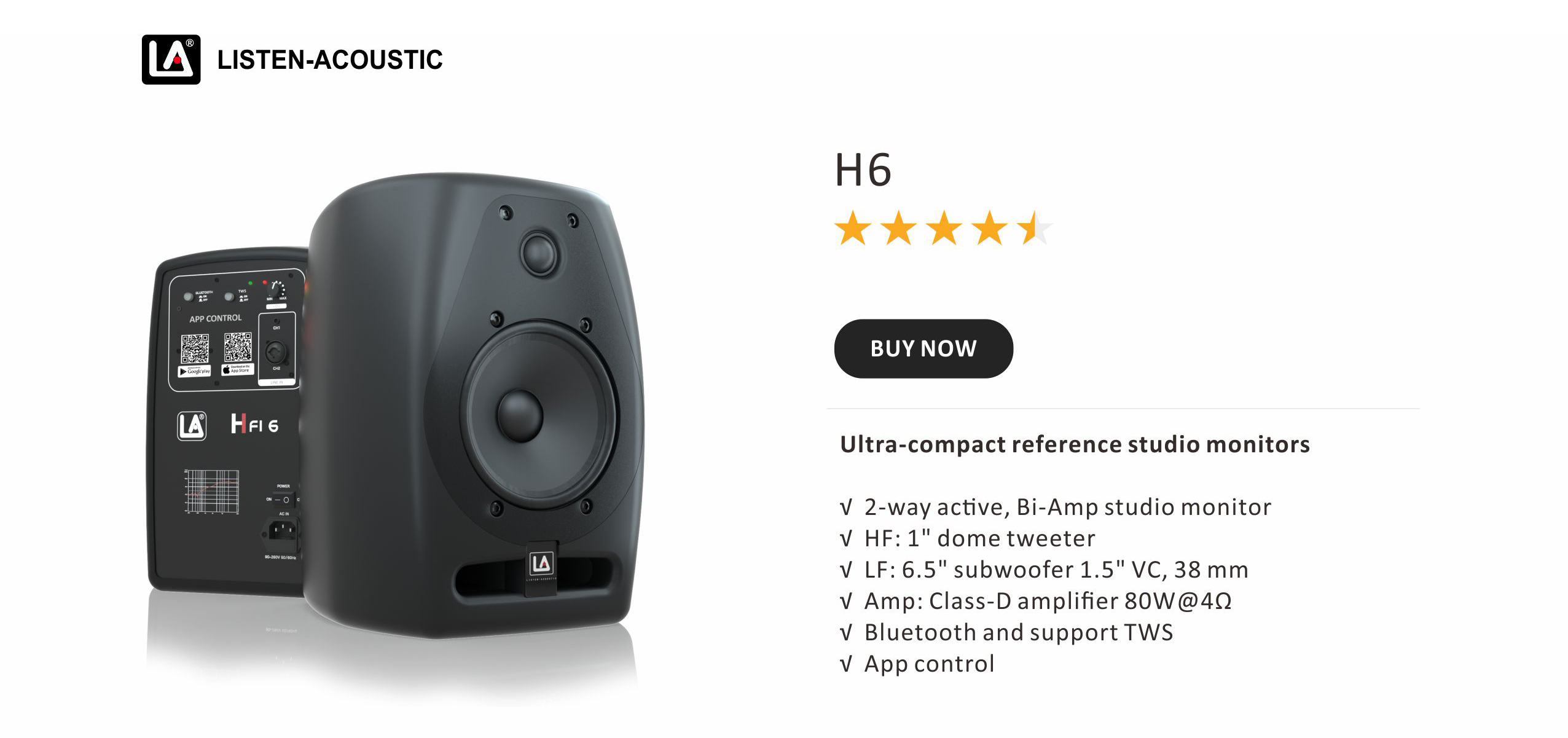 active studio monitor speakers, monitor studio, studio active, Studio Monitors, h6 2 way active bi amp studio monitor, H6 Series Monitor Speakers