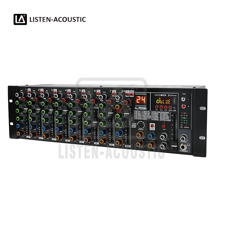 Mixer, Audio Mixer, sound mixer, amplifiers, 1U Mixer, 4 CHS Mixer, Speaker Mixer, 9CH 2U Wireless Rackmount Mixer with Bluetooth