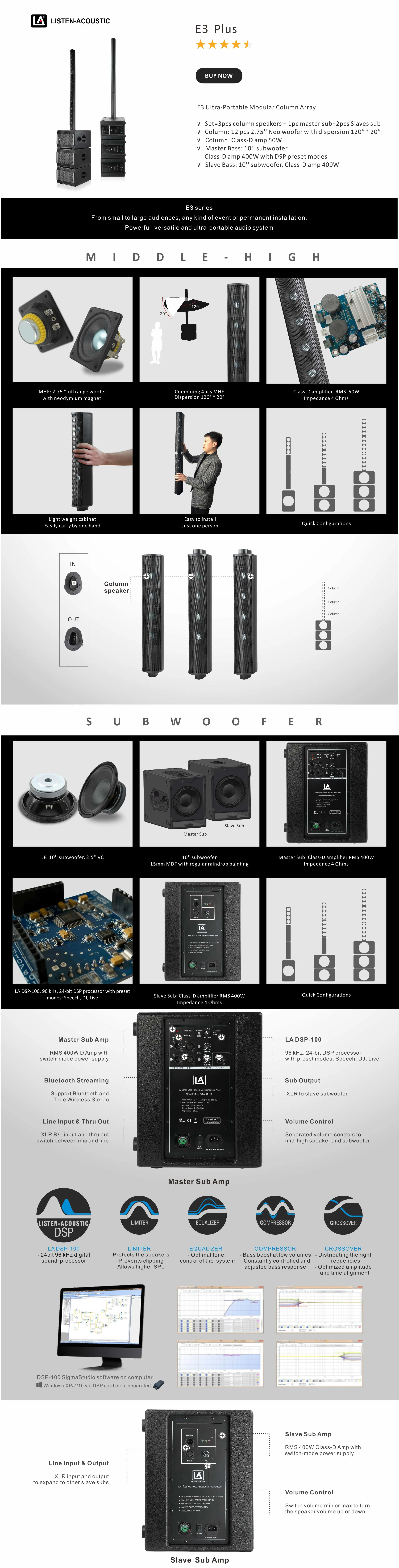 Portable Column Speakers, portable speakers with subwoofer, powered speakers, dj speakers
