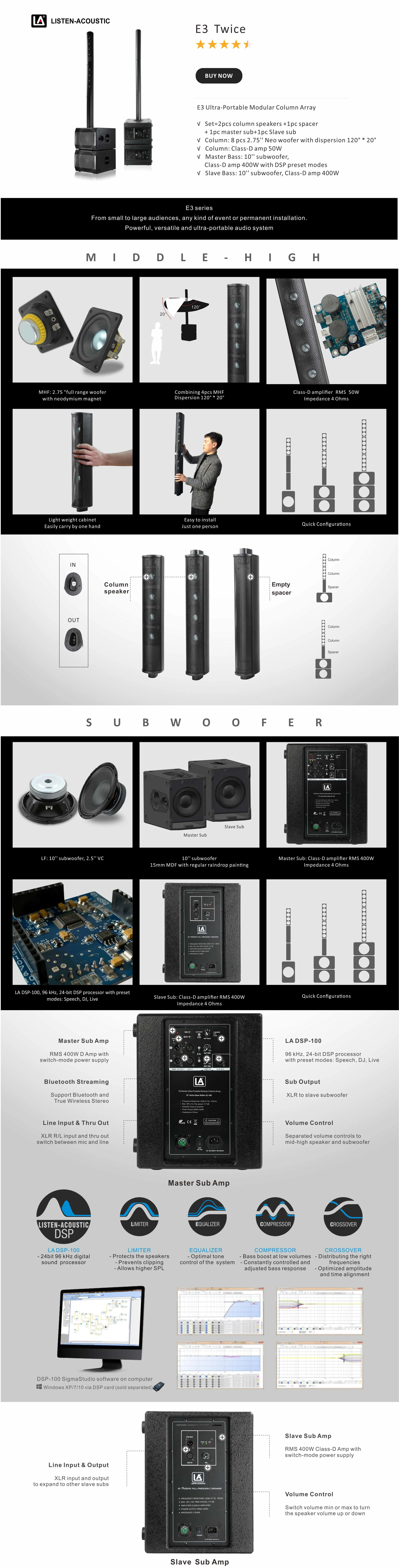 Column Array System, Portable Speakers, Line Array System, e3 twice dj speakers, powered speakers