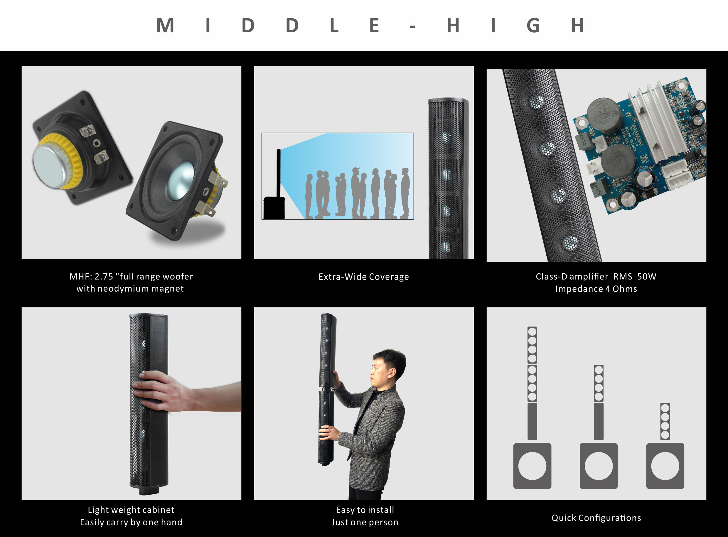 column speakers E4 Series, column speaker system, pa indoor column speaker, pa outdoor column speaker, Combination Systems E4 Series