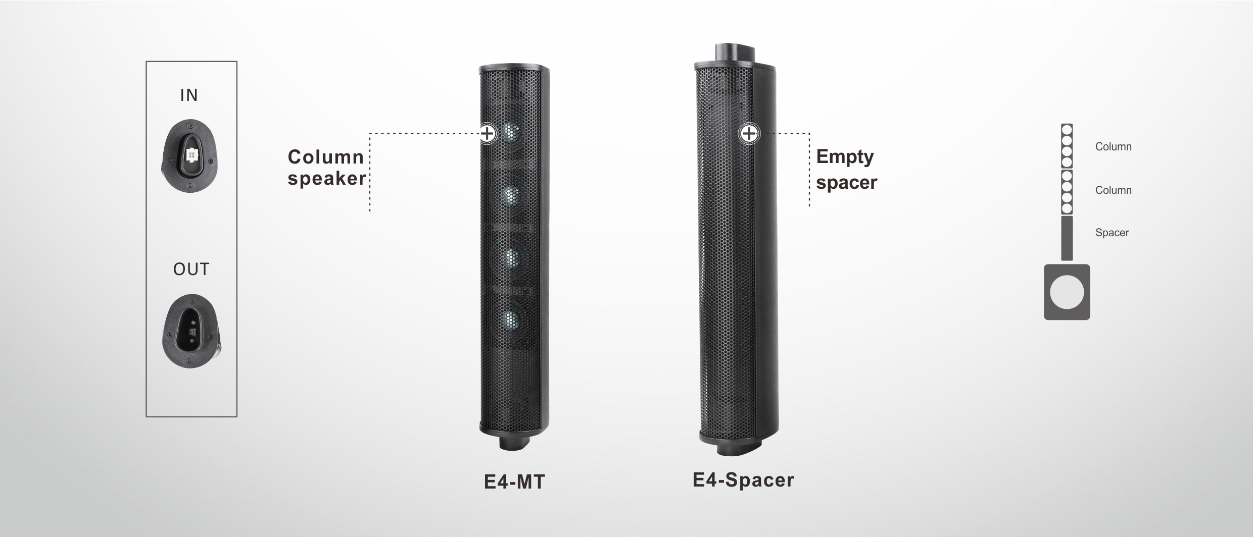 column speakers E4 Series, column speaker system, pa indoor column speaker, pa outdoor column speaker, Combination Systems E4 Series