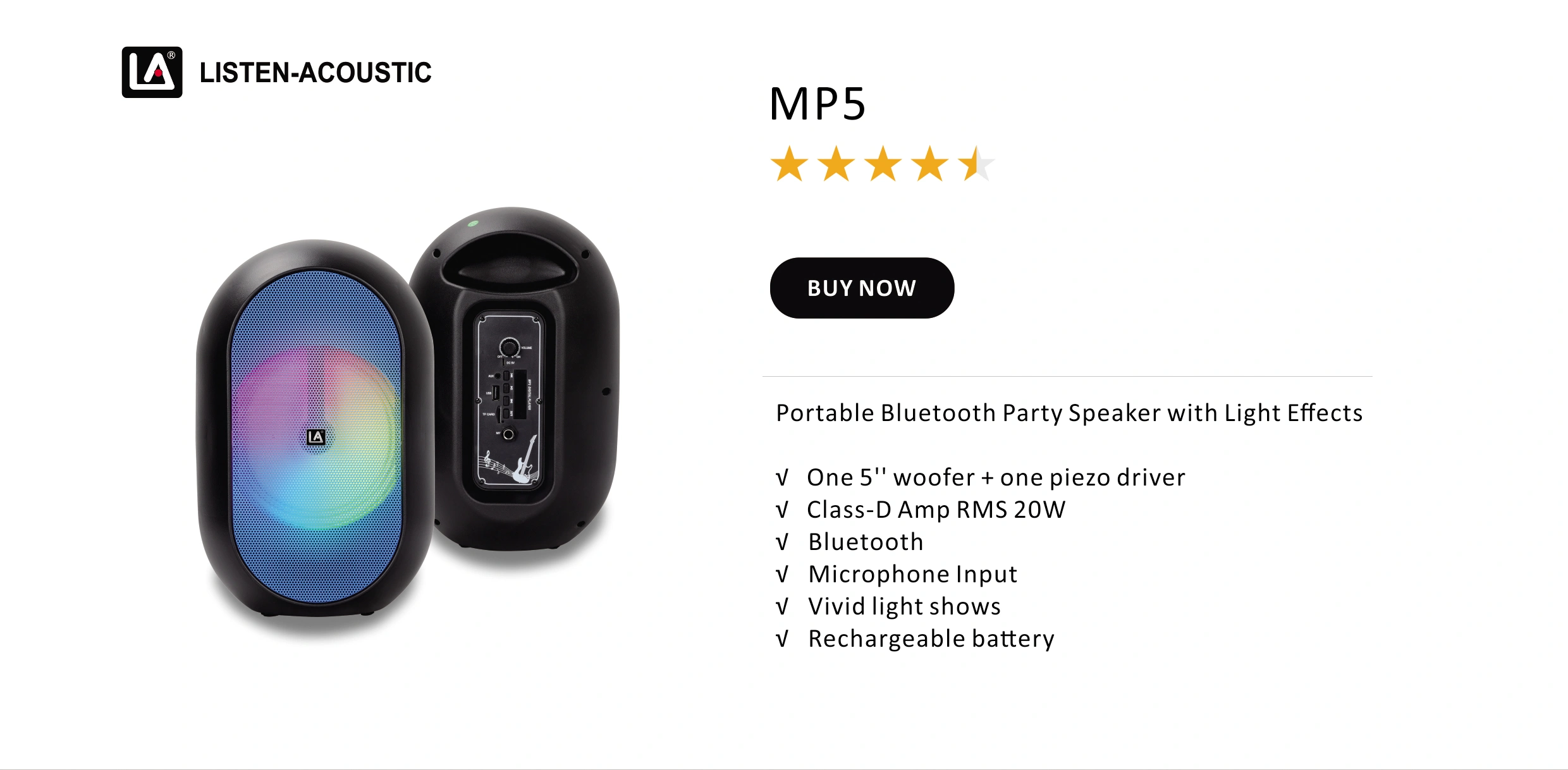 MP5 Portable Bluetooth Party Speaker with Light Effects