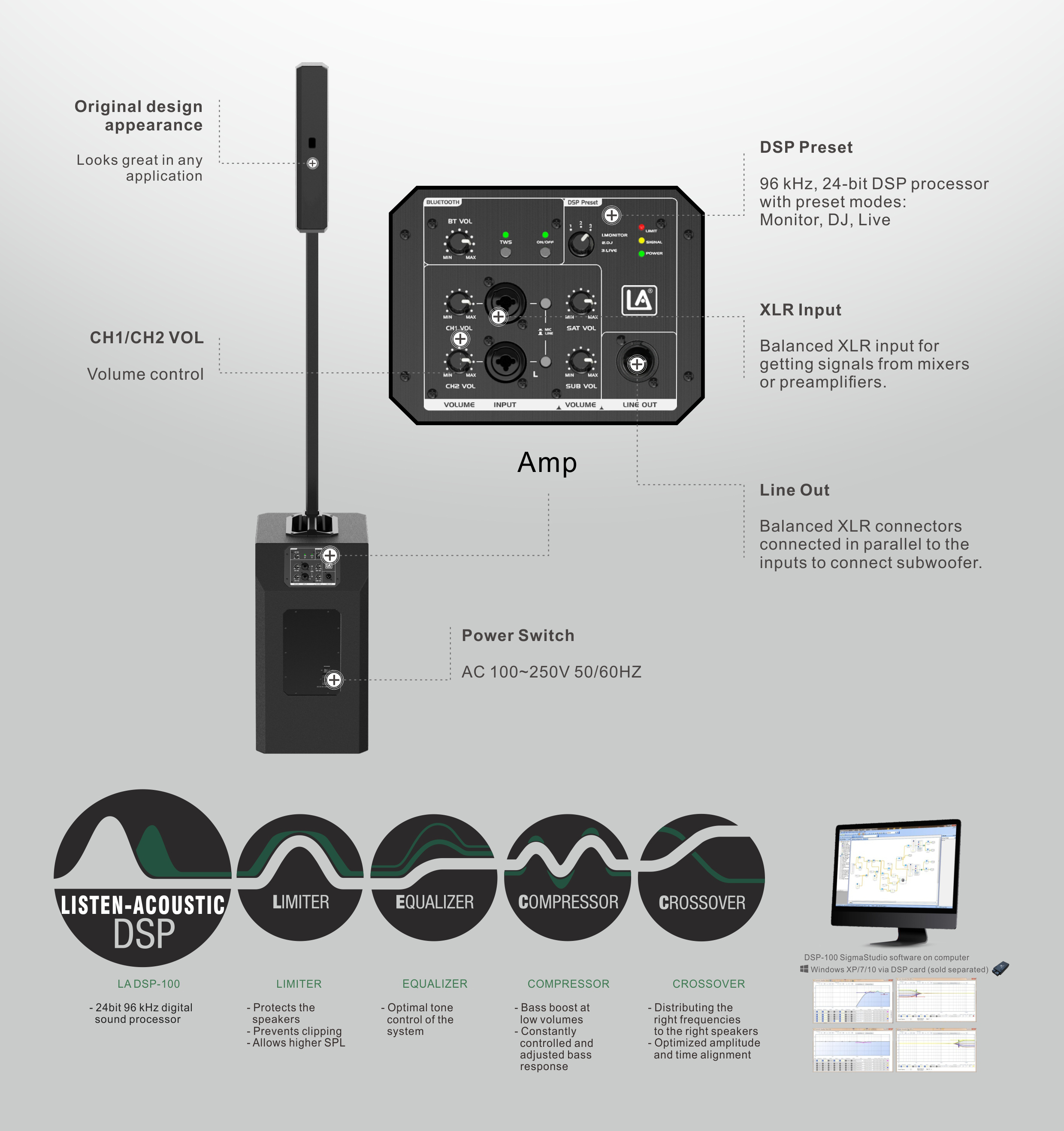 column speaker, Column Array System EQ-400, pa indoor column speaker, pa outdoor column speaker, Combination Systems EQ Series