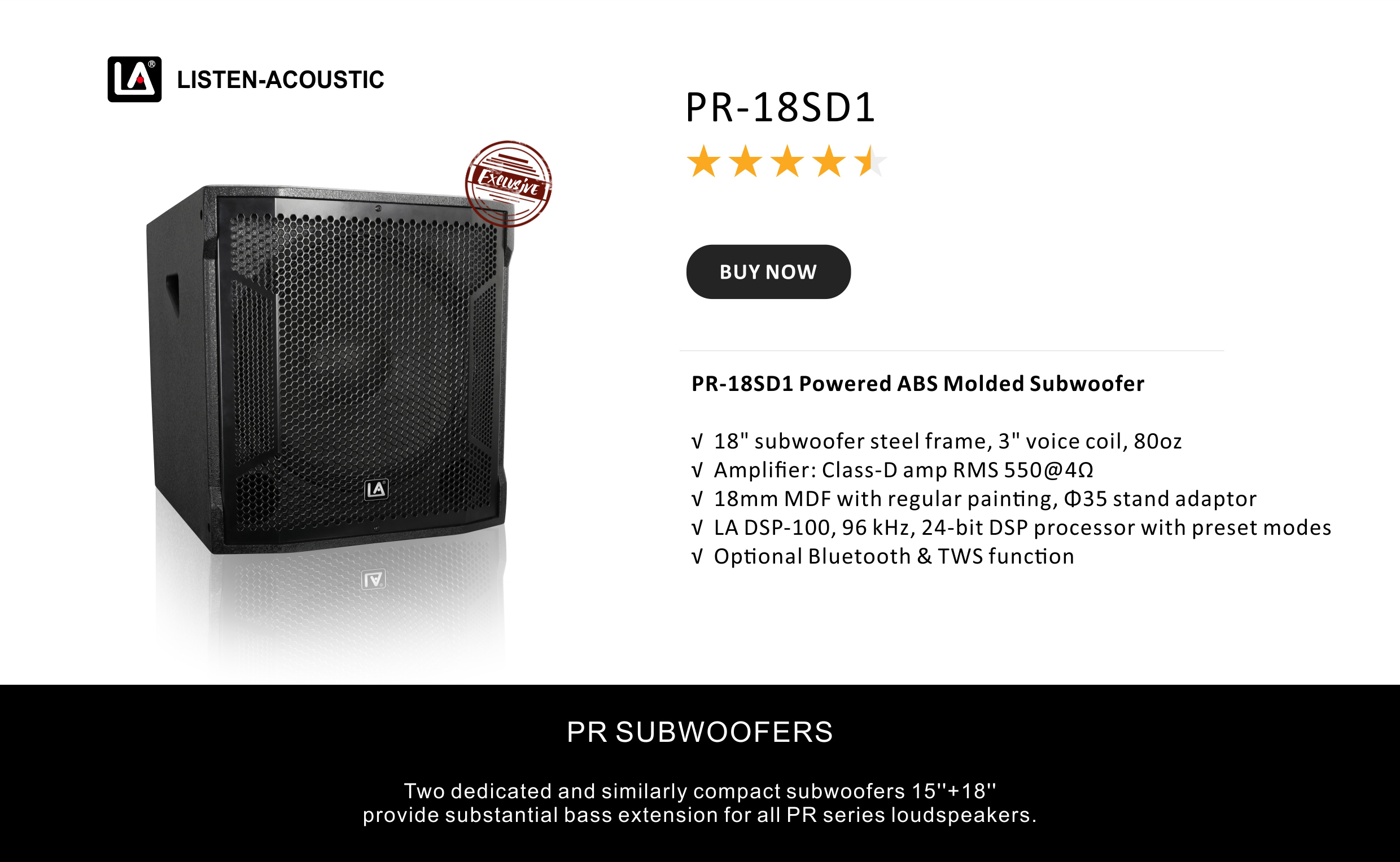 bass, PR 18SD1 Powered subwoofer, subwoofer box, Professional speakers, Wood Speaker, Active Subwoofer, Super Bass, ABS Molded PA Speakers, PR Series