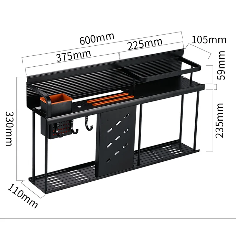 Simple design wholesale wall hungwall mounted kitchen storage spice rack aluminium dish rack