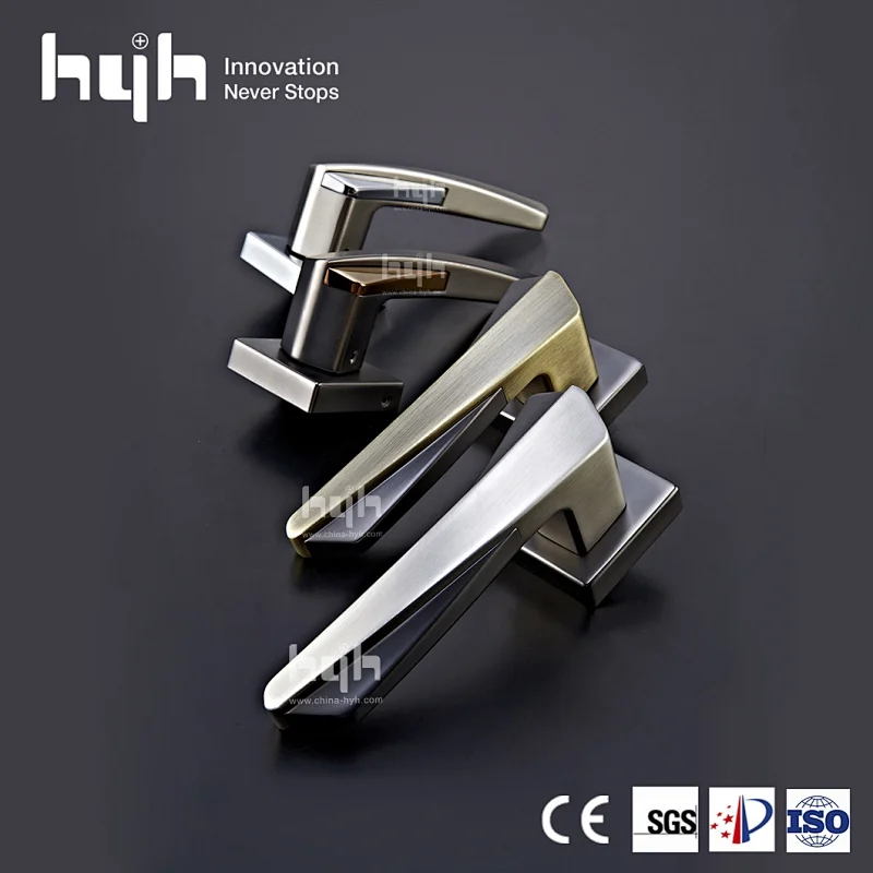 hyh Patent Zinc High Quality Door Lever Handle Set, Interior Door Locks And Handles, Rose Door Handle Matt Black