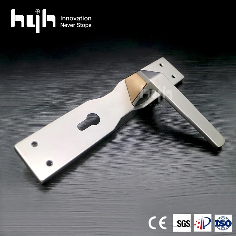 hyh New Patent Fancy Zinc Alloy Bedroom Plate Door Handle With Whole sale Price