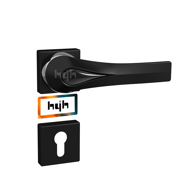 hyh Metal Lever Complete Set Of Bathroom Black Lock Door Handle