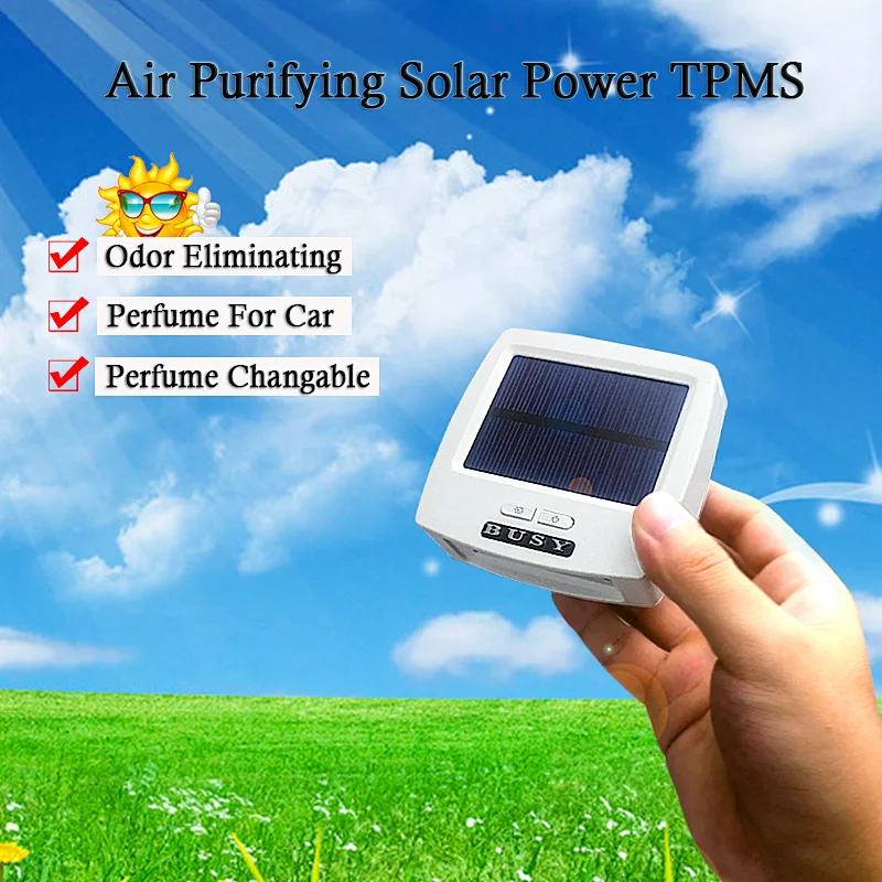 Air Purifying TPMS Car Tire Pressure Monitoring System Wireless Solar Powered Installed On Windshield With 4 External Sensors L