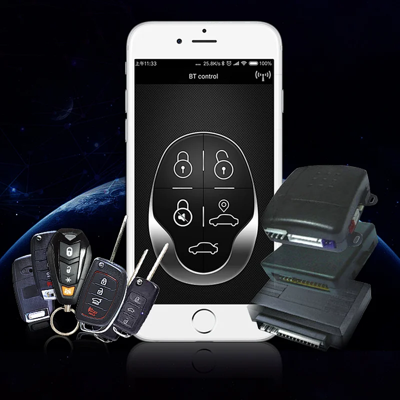 Keyless one way smart car alarm System with Phone APP bluetooth alarm android/IOS especially for South American market