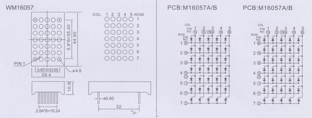 4.5mm 5x7 Square Dot Matrix