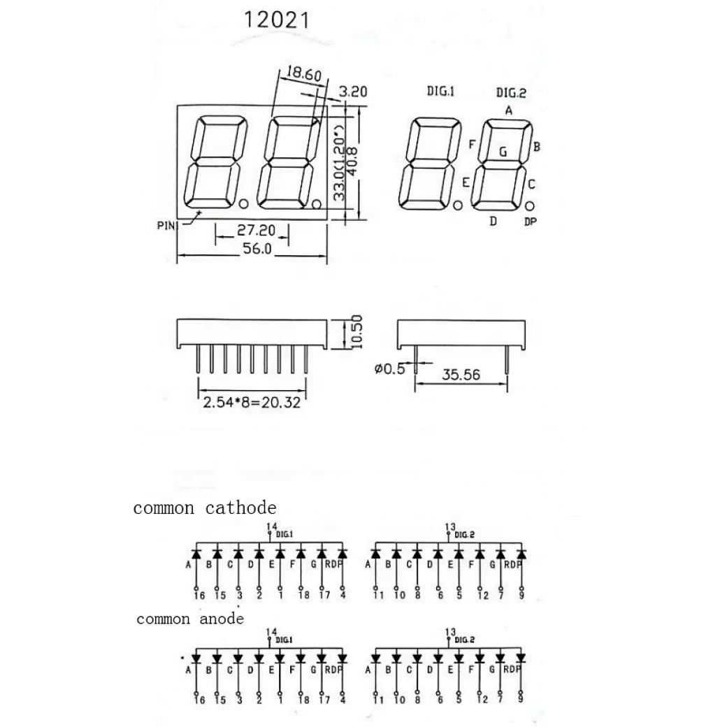 1.2 Inch Seven Segment Display 2 Digit 1.2 Inch 7 Segment Led Display