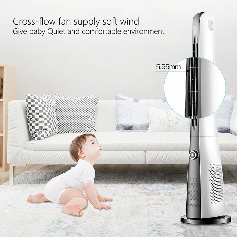 Air Cooling Cross-flow Remote Control  Bladeless Tower Fan with Touch-screen Control