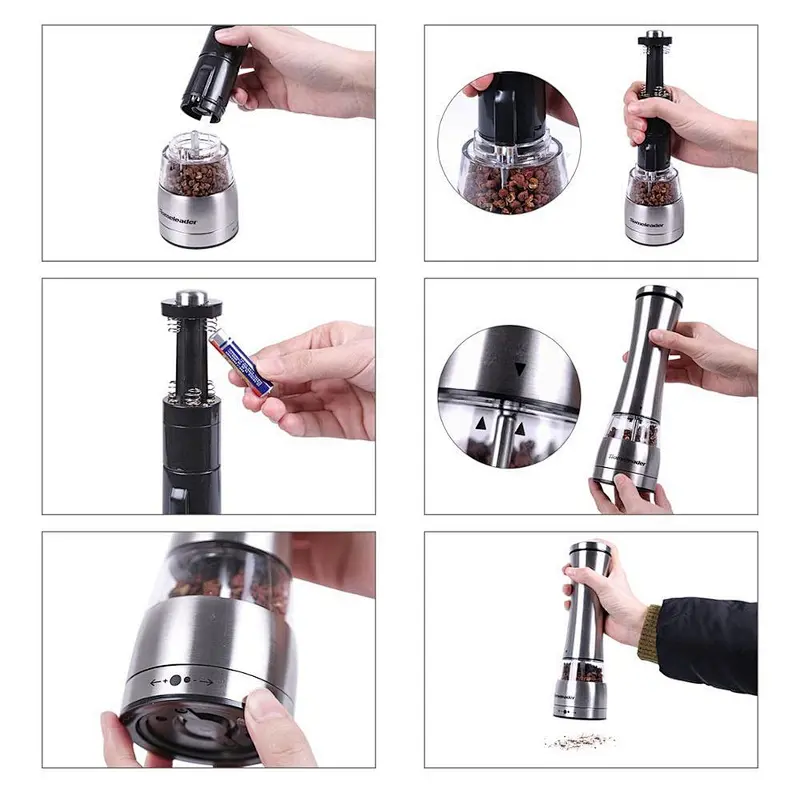 K72 Stainless steel electric pepper grinder salt mill with adjustable coarseness ceramic mechanism