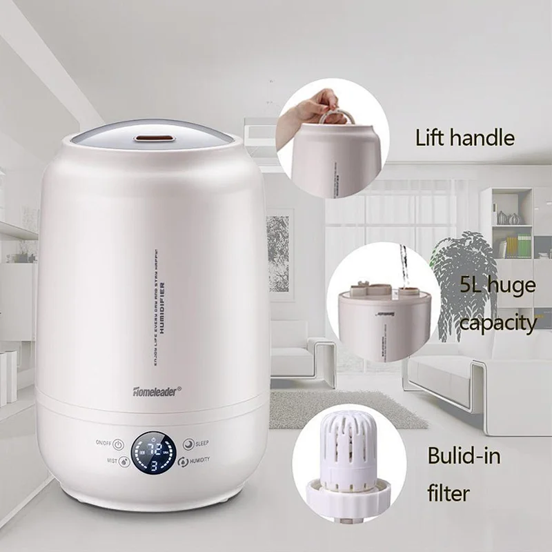 Mist ultrasonic air humidifier with adjustable mist levels led digital screen and touch control