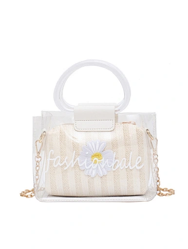 pvc bag with flower straw bag