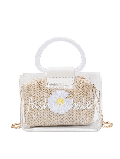 pvc bag with flower straw bag