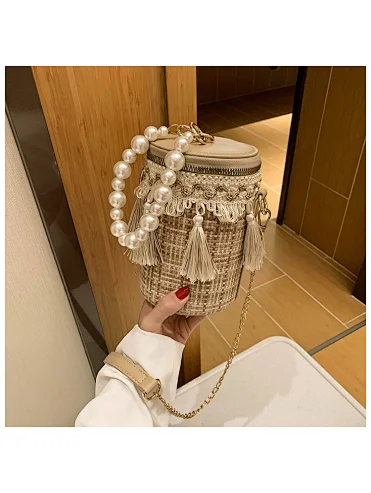 Fashion Pearl Chain Bucket Bag Shoulder Sling Bags for Women