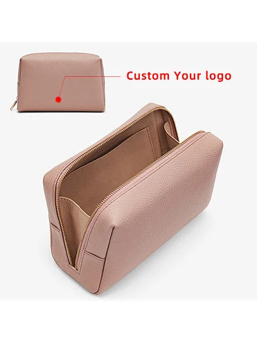 Toiletries Bag Custom Unisex Waterproof Zipper Women Trending Private Label Luxury Pink Vegan Leather Travel Makeup Bag