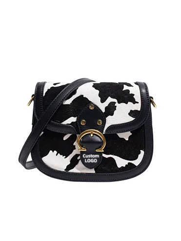 OEM Fashion Small Square Vintage Milk Cow Leather Print Purse Hand Bags Women Crossbody Bag Custom Purses Handbags Private Label