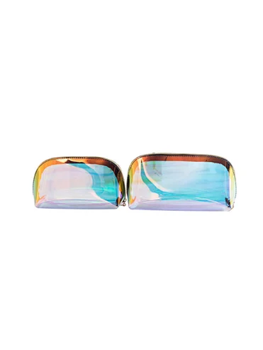2023 New Fashion Pvc Waterproof Flat Clear Cosmetic Bag Holographic Cosmetic Bag Makeup Bag