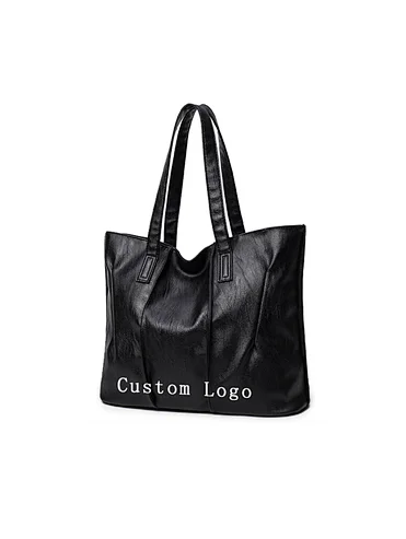 Casual Bags Women Handbags Sac a Main Femme Pu Leather Personalizzata Black Tote Bags with Custom Printed Logo