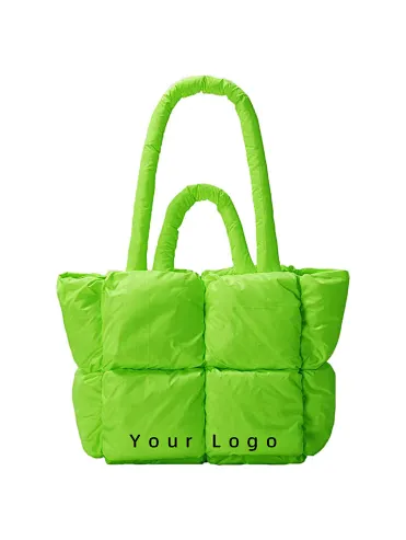 Custom Logo Handbag Manufacturer Fashion Luxury Padded Down Large Cotton Soft Puffer Purse Nylon Quilt Women Puffer Tote Bag