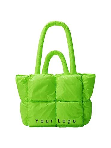 Custom Logo Handbag Manufacturer Fashion Luxury Padded Down Large Cotton Soft Puffer Purse Nylon Quilt Women Puffer Tote Bag