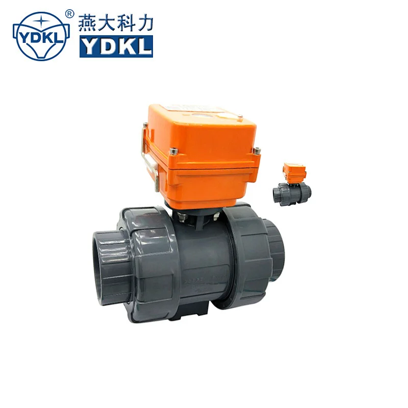 Electric actuated plastic pvc double union ball valve with actuator