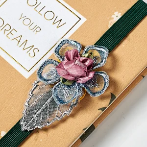 A5 notebook with printing and elastic band ,flower decoration on the band,golden foil