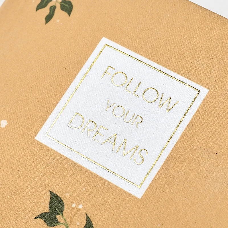 A5 notebook with printing and elastic band ,flower decoration on the band,golden foil