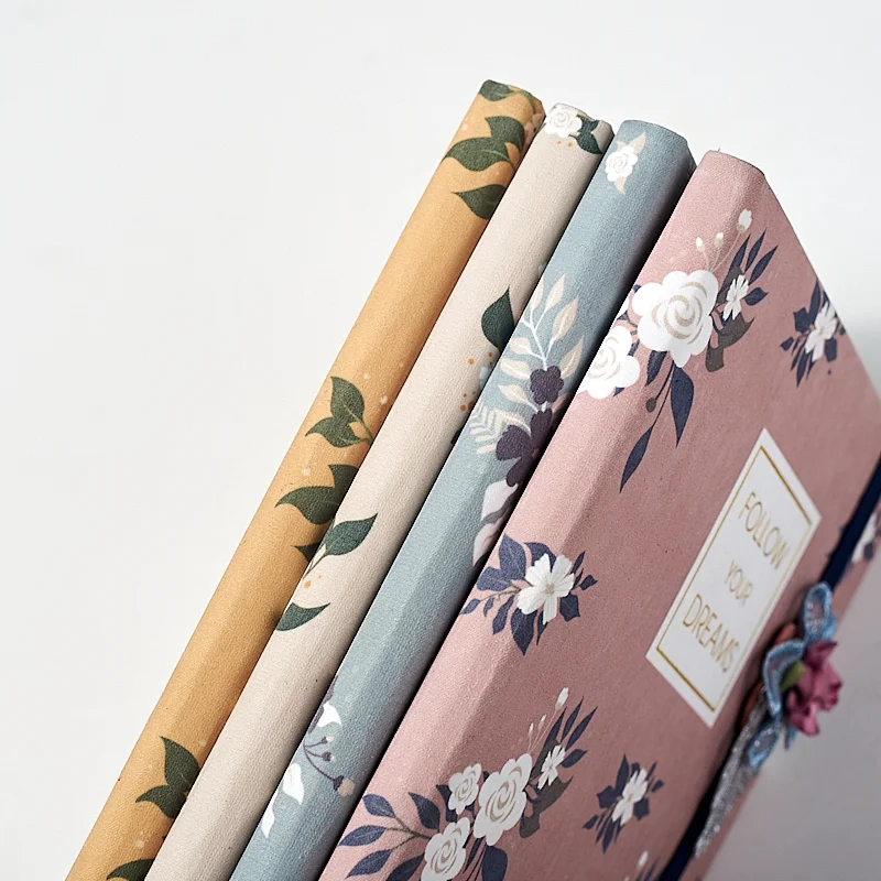 A5 notebook with printing and elastic band ,flower decoration on the band,golden foil