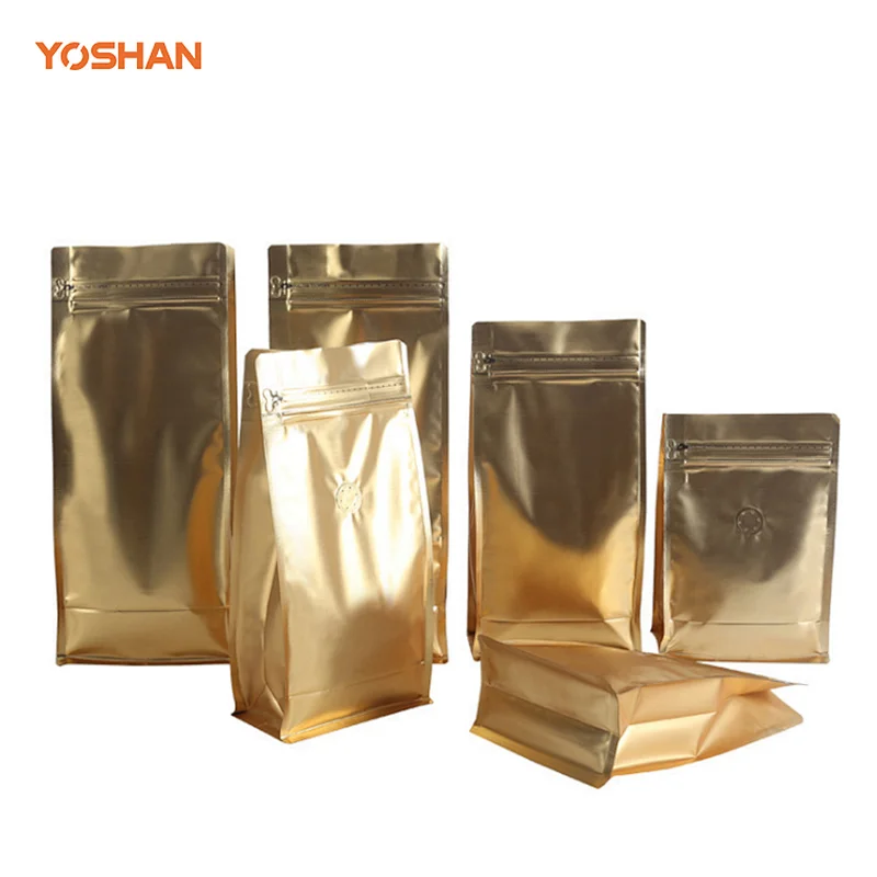 Yoshan Aluminum Foil Flat-bottom Packaging Bags With Valve and T-Zipper