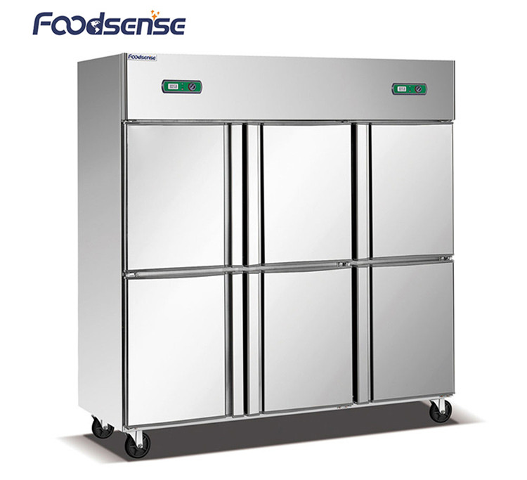 Italy Commercial Double-Temperature Dynamic Cooling Vertical Stainless Steel 6 Doors Refrigerator