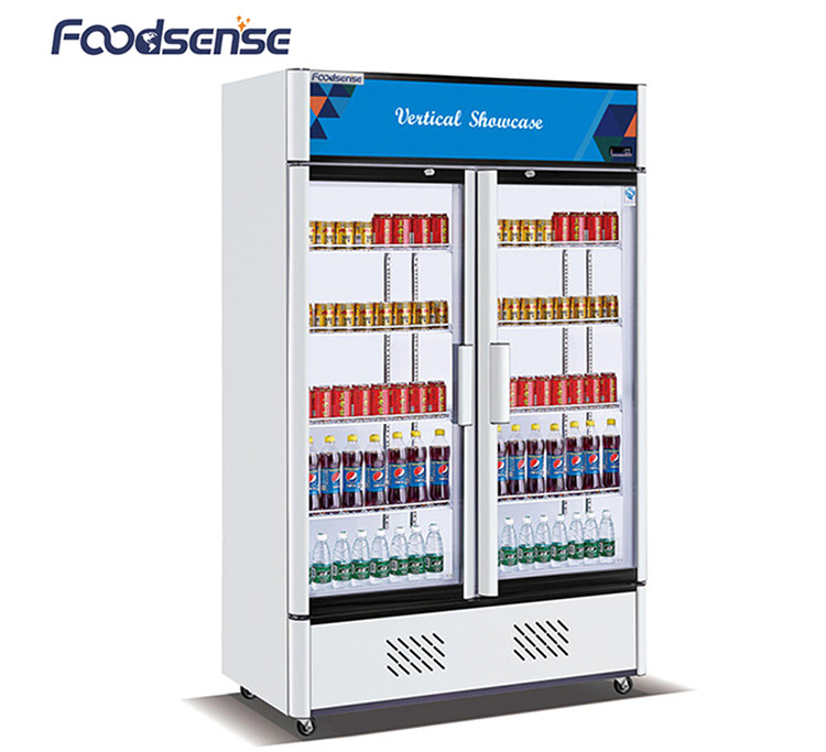 China Professional Stainless Steel 304 Double Door Beverage Vertical Display Refrigerator