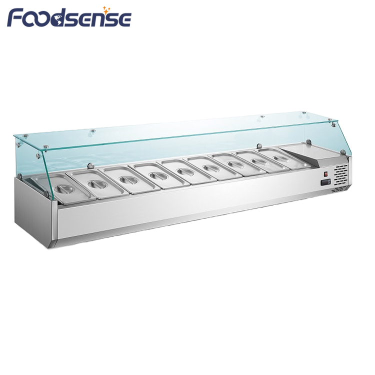 Stainless steel kitchen counter refrigerated commercial salad bar equipment