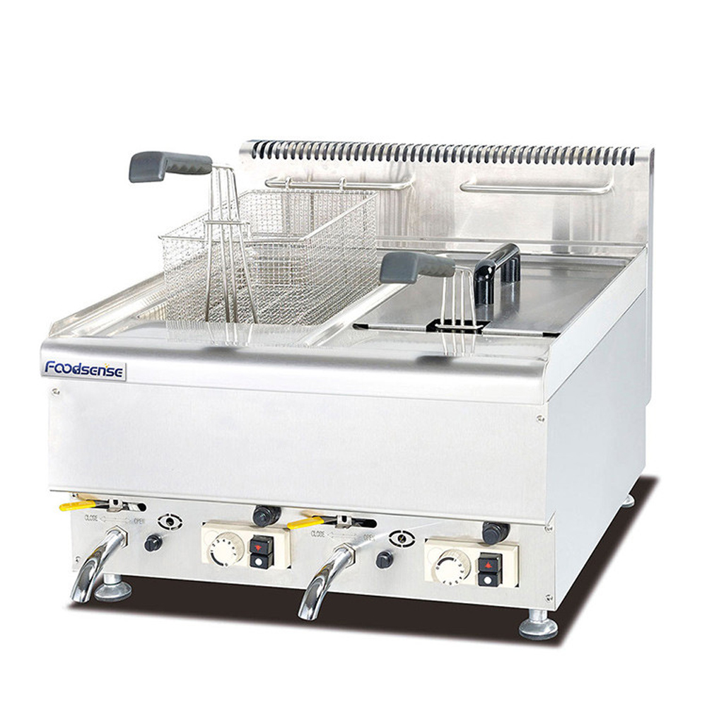 1 Year Warranty Stainless Steel Commercial 12L Table Top 2tank Gas Deep Fryer