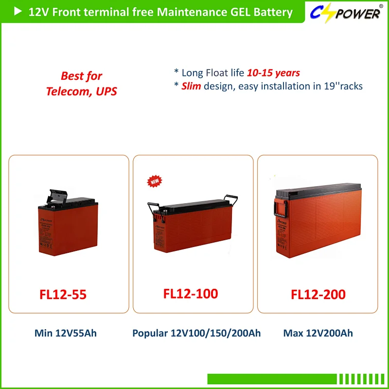 Rechargeable 12V 180Ah Front Terminal Telecom Batteries for Solar UPS