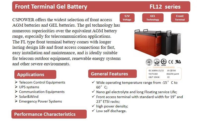 high quality front terminal battery