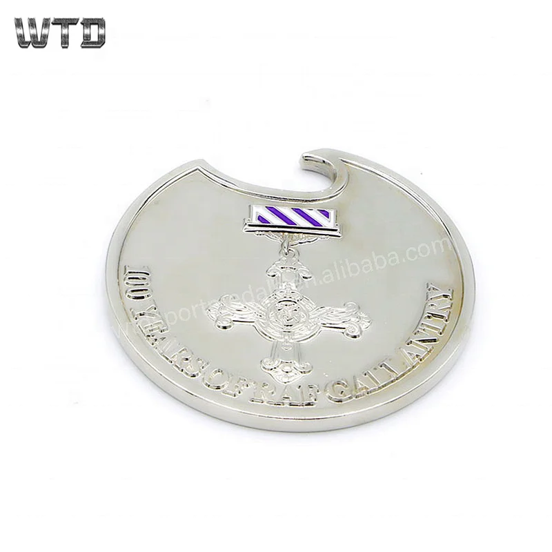 Metal challenge military silver coins with opener