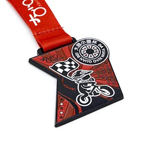 riding cycling race medal with ribbon