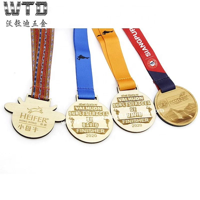 One Side Wooden Medal with Ribbon