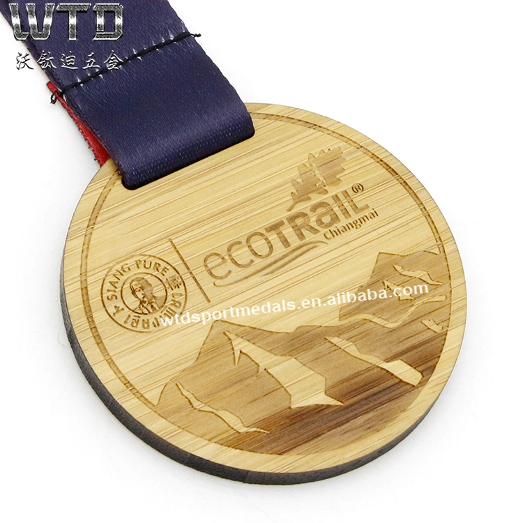 Customized cheap Blank Sports Wooden Medal with Ribbon