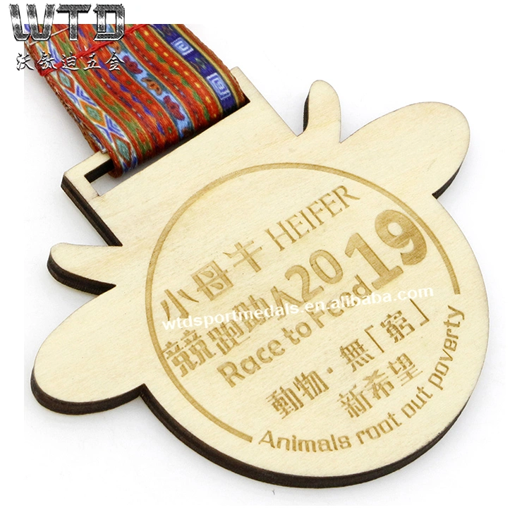 Hot sale Blank Sports Wooden Medal with Ribbon