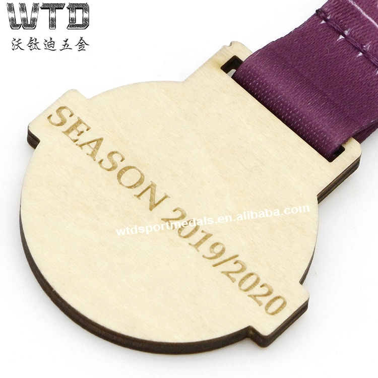 Bulk cheap one Side Wooden Medal with Ribbon