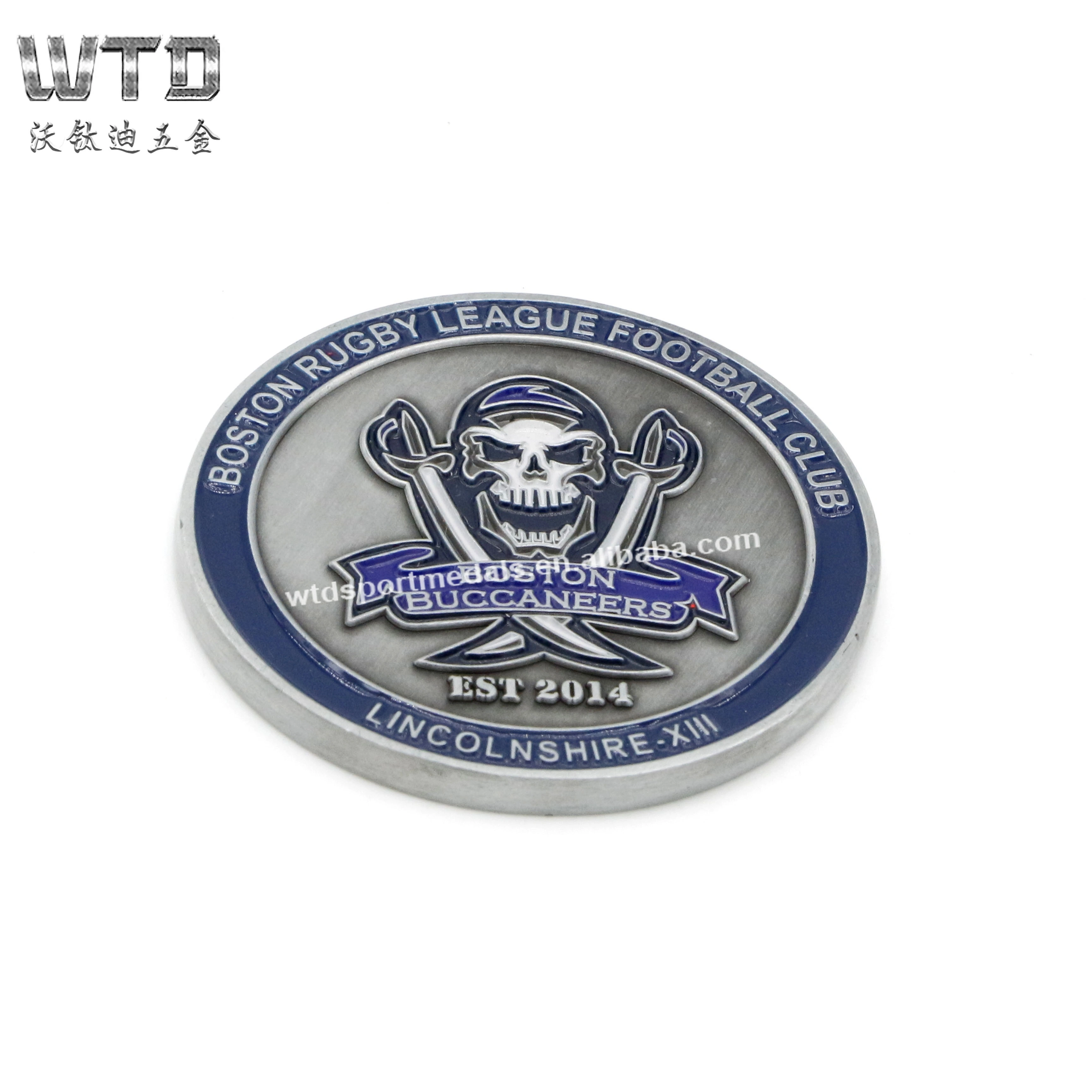Customized Antique Silver Skull Challenge Coin