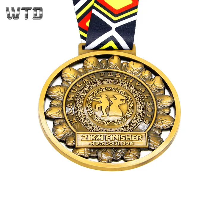 Virtual Run 21K Finisher Antique Gold Medals