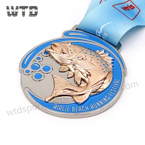 double plating silver and bronze fish medal